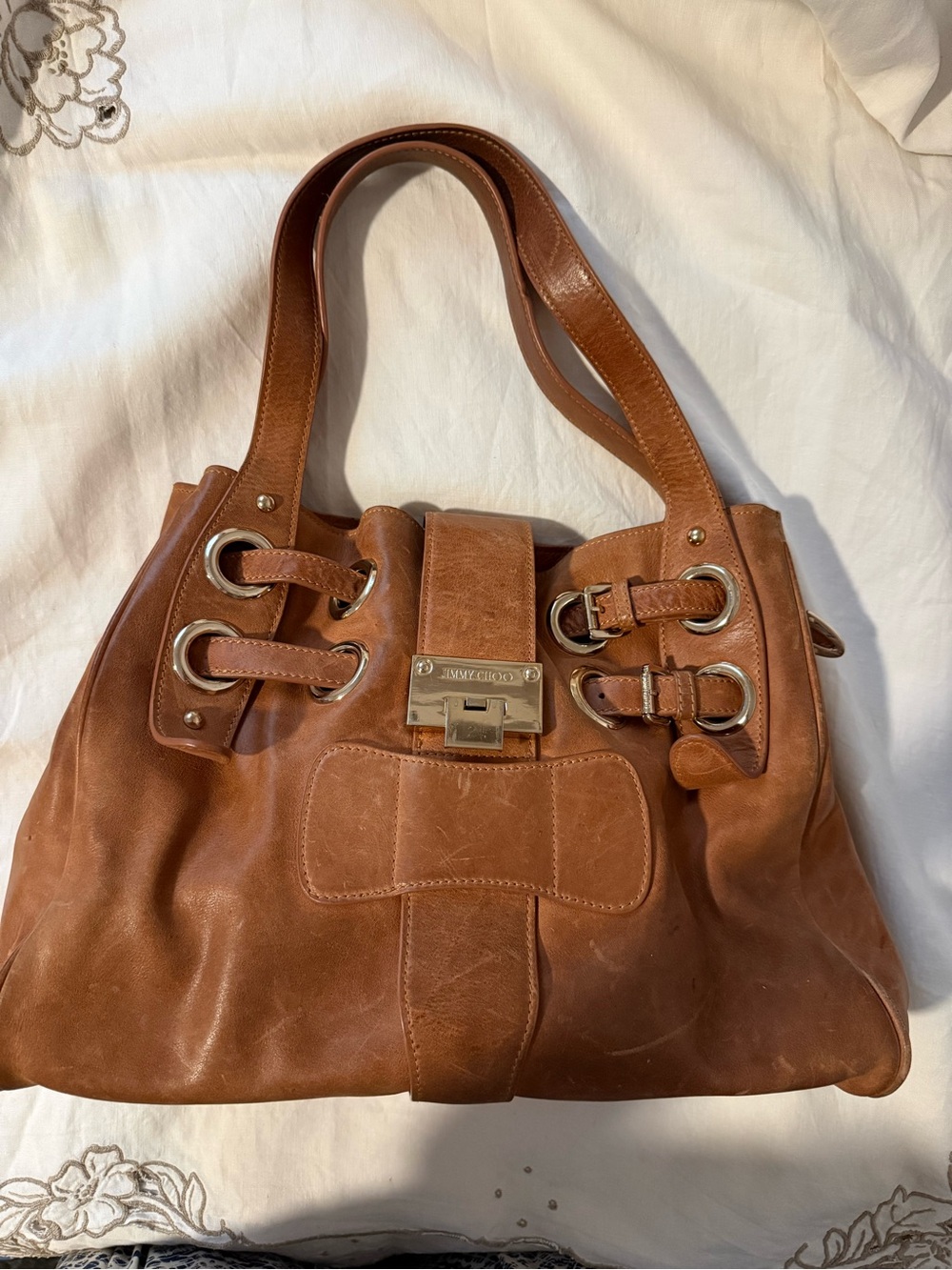 Jimmy Choo Cognac Leather Shoulder Bag